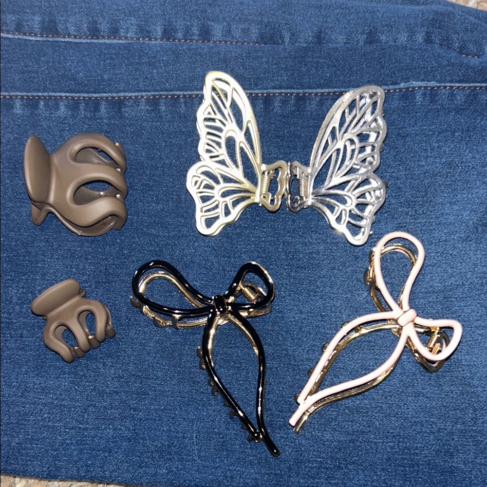 Chic Butterfly and Bow Hair Clip Set - Silver, Black, Brown